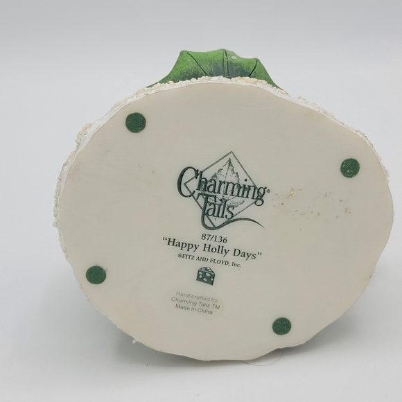 Fitz and Floyd Charming Tails Happy Holly Days Mouse w Holly Leaves 90s Vintage - Picture 11 of 12